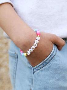1 pieza Pulsera personalizada de nombre, letra, texto multicolor, regalo de fiesta de cumpleaños de color vibrante, obsequio de vuelta al colegio, pulsera para adolescentes, multiusos, ornamentales, letter, elegante, moderno, acogedor, lindo, adorable, casual, personalizado, personalizada, única, personalizados, regalos ideales para él, Regalos ideales