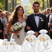 Bộ 15 móc khóa nơ và ngọc trai giả thanh lịch, bao gồm móc khóa, thiệp cảm ơn và túi vải organza trắng, lý tưởng làm quà tặng cô dâu, sinh nhật và đám cưới. - nơ - Xem 5