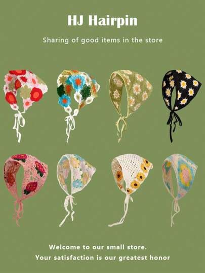 FURDANXINYI 1件套法式复古波西米亚风格钩针头巾，女士适用 - 可爱雏菊针织三角围巾头带 - 草莓花头巾 - 镂空幸运花 - 时尚刺绣嬉皮头带 - 发饰！送给妈妈或女性朋友的完美礼物。海滩度假的理想配饰。，女士秋冬头巾发带发饰