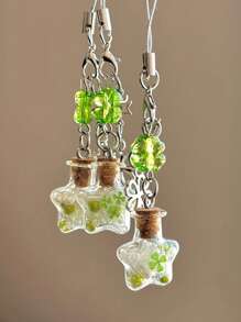 Porte-clés de décoration de sac, appareil photo, chaîne de clés, bouteille de vœux avec trèfle à quatre feuilles et étoile, polyvalent et minimaliste