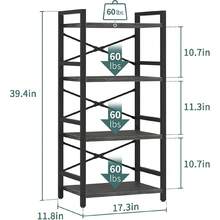 4 Tier Bookshelf - Small Book Shelf Industrial Bookcase, Narrow Book Book Storage Organizer CD/Movie/Book, Bookshelves Bedroom Office Living Room-Cll - Grey - View 3