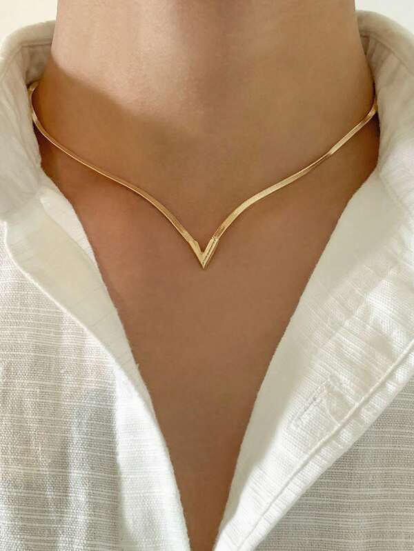 1 pieza Joyería estilo punky minimalista francés, collar de hueso de serpiente estilo callejero de metal hip hop, collar geométrico en forma de V minimalista para mujer, regalo de Año Nuevo Feliz 2025