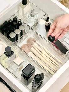 Drawer Desk Top Makeup Storage Box - Combination Transparent Plastic Drawers Organizer, Multi-Function Makeup Brush Holder, Tray, Gift Box, Accessory Organizer For Cosmetics, Jewelry, Office, Suitable For Vanity, Bathroom, Kitchen, Bedroom,For Holiday Beach, Bathroom Collection, Bedroom Collection, Large Capacity - Clear - View 7