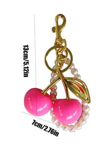 1个独特的玫瑰红樱桃钥匙扣，配有闪亮树脂吊坠和人造珍珠，合金C形钩，适合女士钱包和包包，是送给家人、朋友和情侣的理想礼物，也非常适合作为情人节和Y2K风格的礼物。 - 玫紅色 - 查看 6