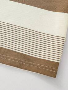 Bộ 2 món/Bộ trang phục mùa hè cho bé, Áo thun cổ tròn tay ngắn họa tiết gấu thời trang màu tương phản và quần short thường ngày, Chất liệu vải thoải mái cho hoạt động ngoài trời và mặc hàng ngày, Quần áo bé trai - Màu be - Xem 6