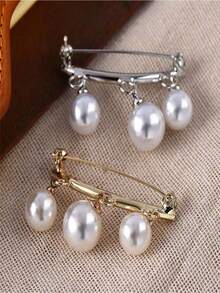 1pc New Style Pearl Brooch, Anti-Exposure Brooch, Lapel Pin Clothing - 金色 - 查看 7