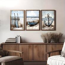 1/3 tấm áp phích nghệ thuật treo tường chủ đề hàng hải bên bờ biển, nghệ thuật treo tường phong cách hiện đại, nghệ thuật treo tường về mái chèo, thuyền và mỏ neo ven biển, tranh trang trí nhà trên bãi biển, tranh treo tường nghệ thuật bằng vải canvas làm quà tặng, lý tưởng cho phòng khách, phòng ngủ, văn phòng, không gian theo chủ đề hàng hải, đồ trang trí tường, trang trí nhà và ký túc xá, không có khung/có khung - Nhiều màu - Xem 6