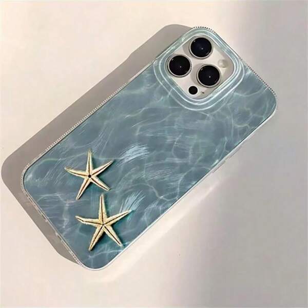 غطاء هاتف ناعم مع عنصر نجمة البحر، لامع، مقاوم للماء، مضاد للسقوط، تصميم مضاد للانزلاق، متوافق مع هواتف آبل، مقاوم للصدمات ومقاوم للخدش