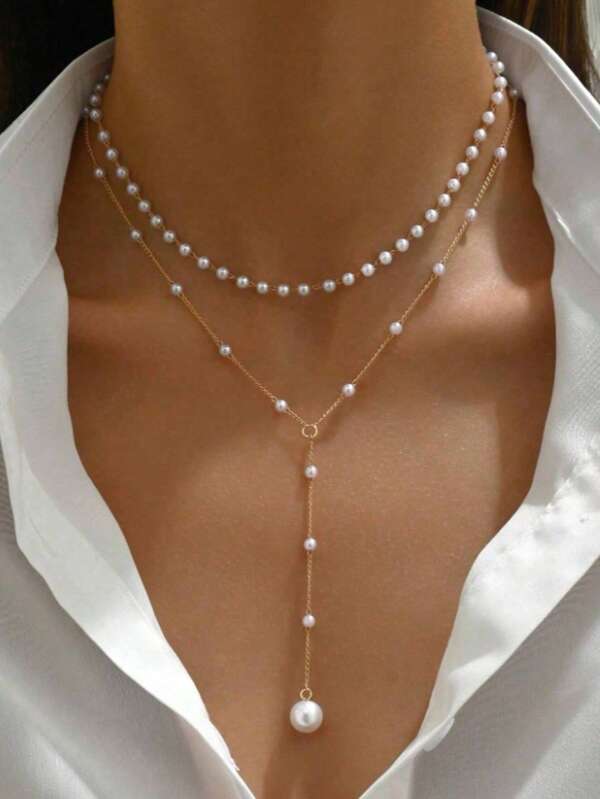 1 Collier à design élégant et en forme de Y, à plusieurs couches, adapté pour le port quotidien des femmes, cadeaux de bijoux de fiançailles, colliers de mariage à porter