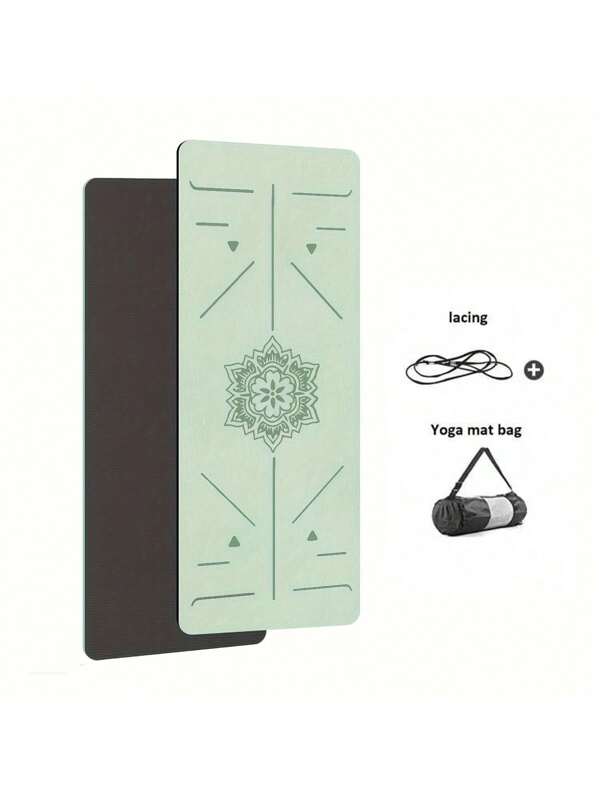 1pc TPE Yoga Mat With Position Markers, Thick Non-Slip & Shock Absorbing Workout Mat With Jump Rope Strap, Random Color