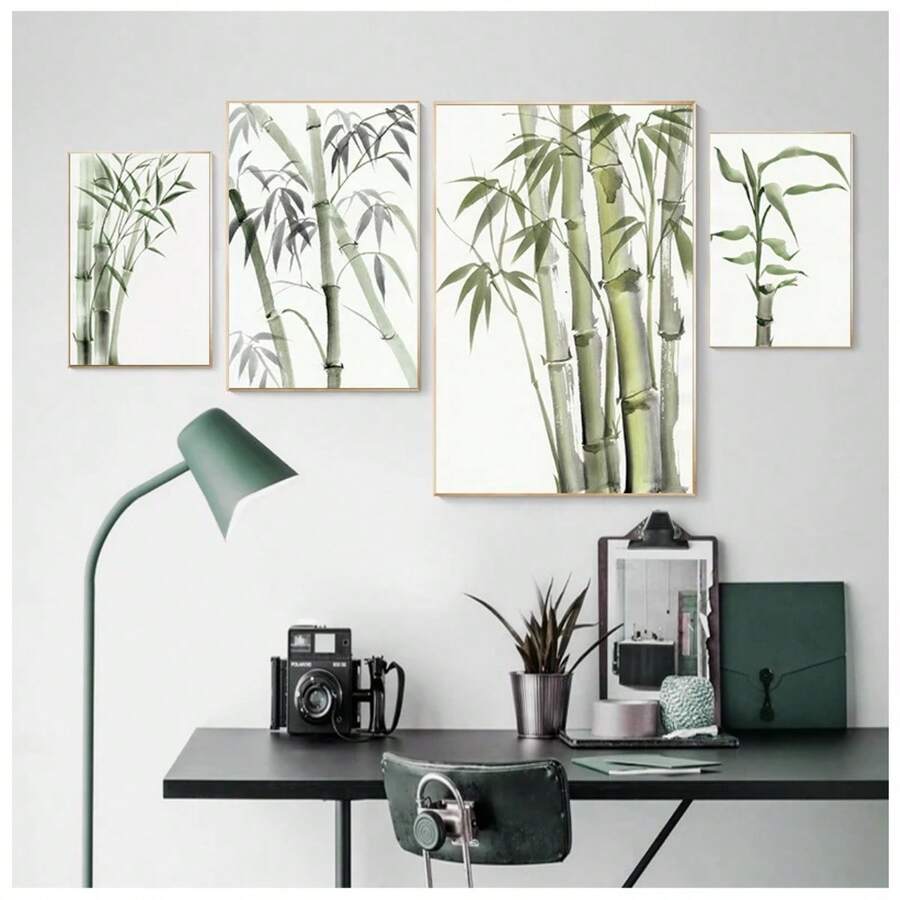 1pc Quà tặng Vintage Lá tre Poster Trang trí Thiền tông Trung Quốc mới Không thực Tranh trừu tượng Mực in Nghệ thuật treo tường Tranh vải Canvas Trang trí nhà Khung tùy chọn - Nhiều màu - Xem 1