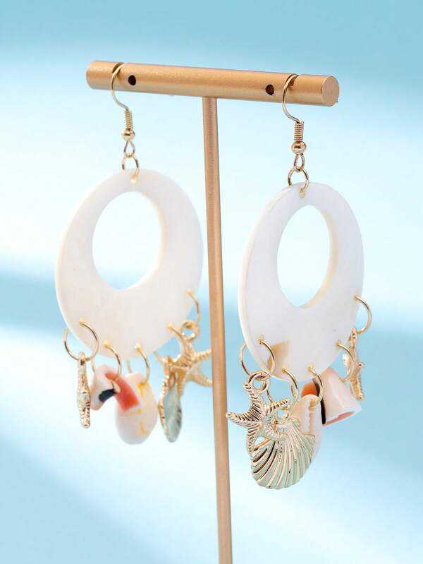 1 Pair Bohemian Resort Style Exaggerated Natural Shell Ocean Series Tassel Earrings, Suitable For Women Holiday And Daily Wear, Runway