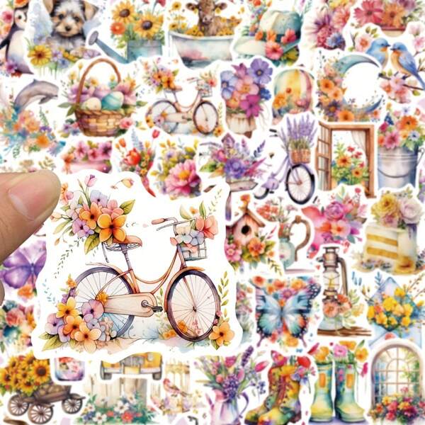 50 Stück Retro Blumen Welt Vinyl Ästhetik Aufkleber, geeignet für Wasserflaschen, Computer, Laptops, Gepäck, Handy, Notizbücher, Fahrräder, Skateboards
