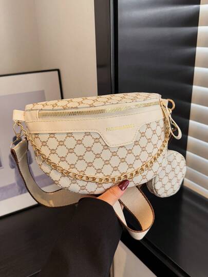 时尚刺绣链条腰包斜挎包，容量大