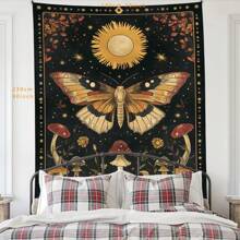 1 pezzo Arazzo in poliestere con farfalla, sole, funghi, fiori e stelle per decorazione domestica, stile bohémien per soggiorno, camera da letto o dorm, grande opera d'arte decorativa, coperta morbida e leggera, colori vibranti