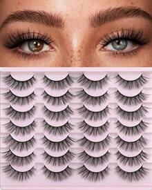 False Eyelashes 14mm Faux 3D Mink Lashes Natural Look Eye Wispy Lashes Pack By Kiromiro, 14 Pairs - 貓眼 A01 - 查看 2