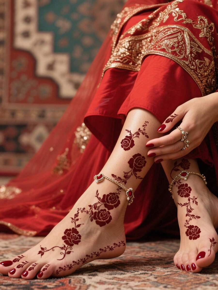 8 pièces Autocollants de tatouage sexy pour les doigts et les orteils avec motifs floraux en marron, rouge et marron châtaigne pour femmes, roses Fleurs pour les ongles, autocollants de tatouage temporaire imperméables, autocollants de tatouage marron pour l'art corporel féminin, mariage et fête