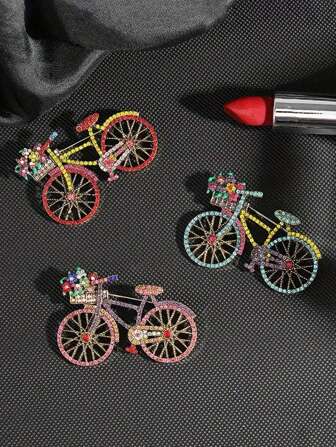 1 Piece Of Elegant Vintage Shiny Flower Basket Bicycle Brooch, Fashionable Sports Style, Copper Alloy, Exquisite Female Gift, Suitable For Parties And Holidays, No Allergic Reaction, Valentines