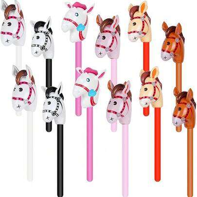 1/4/12 delar uppblåsbar pinnhäst söt hästhuvud pinne uppblåsbar ballong färgglad cowboy cowgirl festdekoration för tema födelsedagsfest, fotorekvisita för familjesammankomster