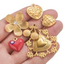 5PCS Stainless Steel Fashion Simple Rose Heart Pendant DIY Necklace Earrings Bracelet Jewelry Making Supplies Suitable For Women Gift