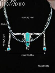 Women's Retro Style Double Layer Necklace With Pearls, Suitable For Daily Wear - Vintage Bull Head Double Layer Necklace - View 4