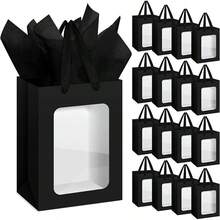 4 piezas Bolsa de regalo con ventana transparente, Caja de regalo de papel grande con asa, Bolsa de compras de papel Kraft con ventana transparente, Bolsa de regalo transparente para regalos, fiestas y festivales - Multicolor - Ver 11