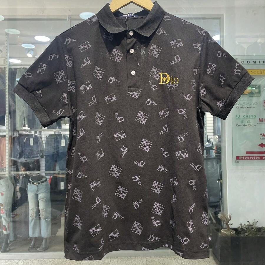 polo de hombre manga corta con cuello decorativo y botones - Negro - Ver 1