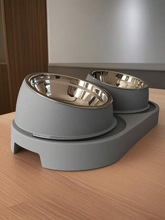 不锈钢双层宠物碗，适用于犬猫 - 防滑底座 - 斜边猫碗 - 完美盛放食物和水 - 易于清洁 - 防止食物洒出。宠物用品……猫碗、猫勺、猫杯
