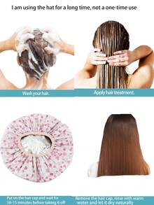 1件装护发帽、防脱发帽、产后帽、发膜帽、干湿发帽、睡眠帽 - 粉紅色桃心 - 查看 2