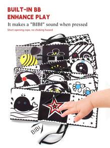 Newborn Toy,Books That Can Be Placed Around The Baby By The Bed:Pressing Sound,Soft Fabric,Children's Early Education Montessori,Stimulate Vision Improvement In Newborn Babies,Washable Fabric,Available In Both Black And White And Color