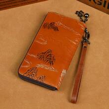 Vintage Deer Head Embossed Genuine Leather Zipper Wallet Large Capacity Clutch Purse With Multiple Card Slots For Women Mini Wallet Purse Wallet Long Wallet Keychain Wallet Wristlet Wallet