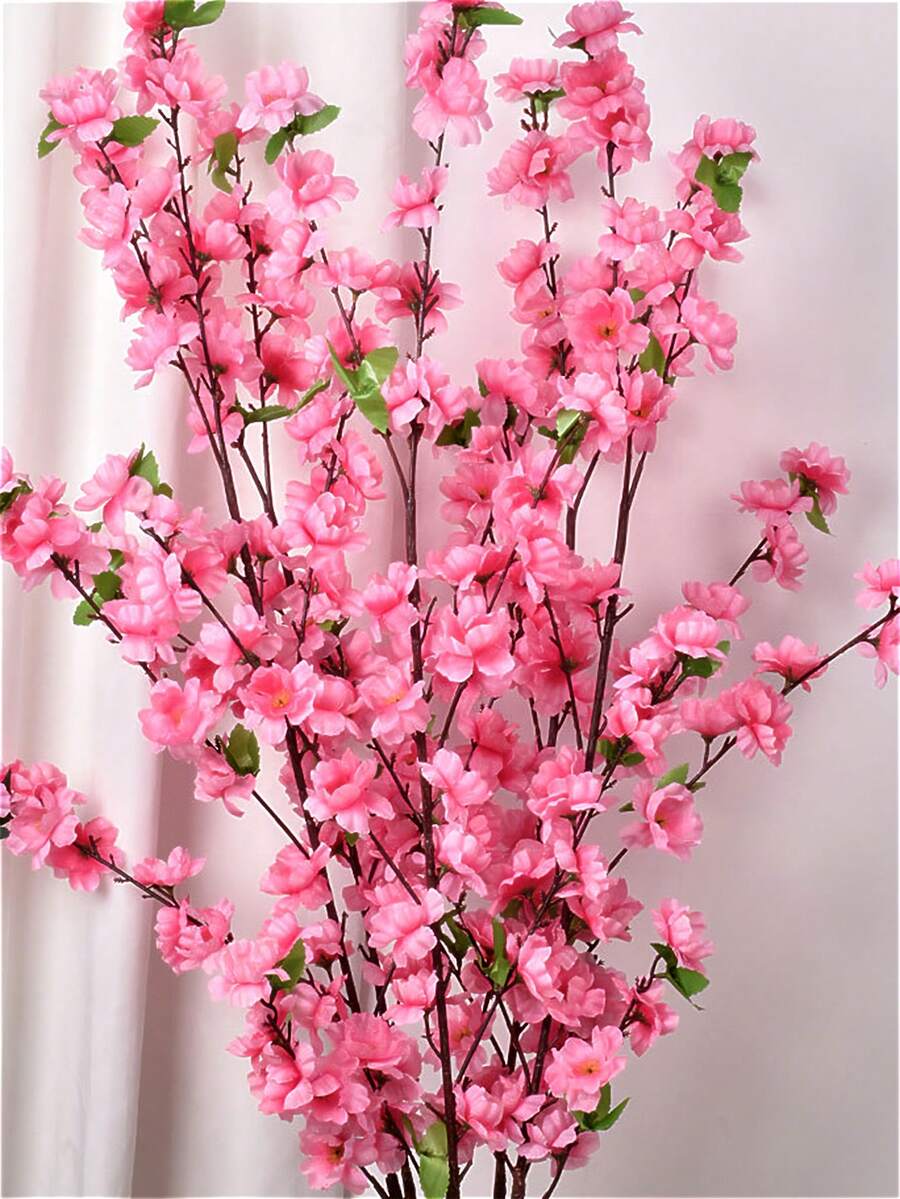 1件仿真丝花束家居装饰，粉色花朵配绿色叶子，适用于婚礼、生日、周年纪念派对、餐桌、客厅、卧室装饰