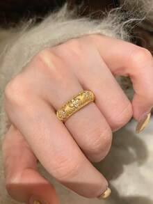 一系列迷人、优雅、个性化、经典、复古风格、微镶嵌锆石、18K 镀金铜女士开口戒指，适合婚礼、周年纪念、节日、派对、生日、礼物、工作、日常佩戴、女士珠宝配饰