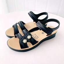 Sandalias de verano para mujer - unicolor casual, diseño hueco transpirable, cierre de gancho y bucle, calzado de playa plano, sandalias planas multiusos | Sandalias planas | Amigables con los pies, sandalias con tiras - Negro - Ver 6