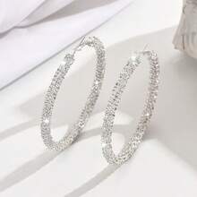 1 Pair Handmade Elegant Big Round Crystal Earrings, Suitable For Women, Party And Evening Dresses