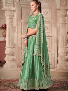 Elegant Green Soft Paper Silk Wedding Wear Lehenga Choli - Green - View 4