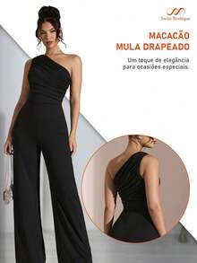 Swisz Women's Casual Asymmetrical Pleated Wide Leg Jumpsuit With Long Tank Top - 酒紅色 - 查看 8
