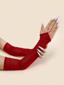 1 双女式轻便户外骑行防晒透气薄款长款露指手套，带水钻，优雅网眼设计，夏季