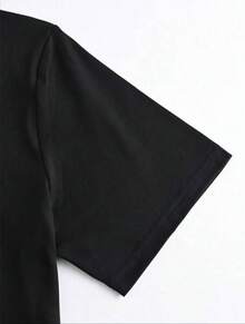 Camiseta Para Mujer Con Estampado De Cherry, Camiseta Estampada De Cuello Redondo Y Manga Corta Para Mujer, Top Fashion De Moda Para Toda Ocasión, Tela Suave Mezcla De Algodón Con Spandex, Ropa De Mujer. - Negro - Ver 5
