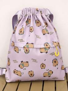 1pc Lightweight And Large Capacity Full Print Capybara Pattern Printed Bundle Backpack Drawstring Bag Travel School Bag, Fashionable And Popular, Suitable For School, Spring Outings, Picnics, Exquisite Appearance, Excellent Texture, Drawstring Closure, Suitable For Boy And Girl, It Is The Best Choice To Give As A Gift To Friends And Family. - Capybara Drawstring Bag - View 5