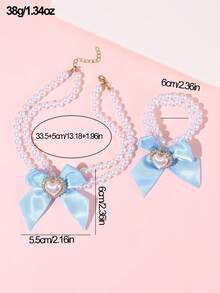 2pcs/Set Girl's Faux Pearl & Bow Decor Necklace & Bracelet Set - Pearl Beads - View 8