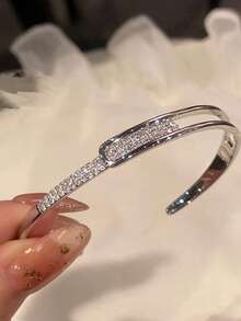 1pc Adjustable Starry Bangle Bracelet, Suitable For Daily Casual Wear - Silver - View 3