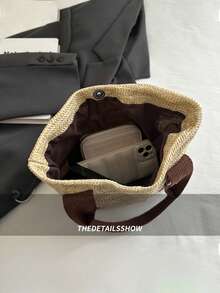 1pc Personalized Handmade Woven Tote Bag For Women, Fashionable And Versatile For Work Commute, Large Capacity Portable Organizer Bag For Travel, Beach, Shopping, Embroidered Customized Letter Design, Suitable For Daily Use, Great Gift For Family, Friends, Mom, Mother's Day, Valentine's Day, Nurse's Day, Teacher's Day, Christmas, Birthday - Multicolor - View 6