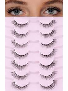 Natural Cat Eye Lashes False Eyelashes Natural 12mm Wispy Eyelashes With Thin Band 3D Volume False Lashes Soft Eye Lashes Pack C Curl Natural Eyelashes Fake Lashes 7 Pair - Short - View 7