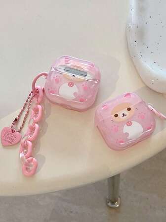 1个猫咪泰迪熊图案保护壳，兼容苹果3、Pro、2、3、Pro 4、5（不含耳机）