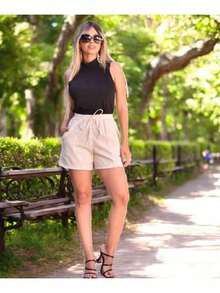 Short de lino barra dobrada - Beis - Ver 1