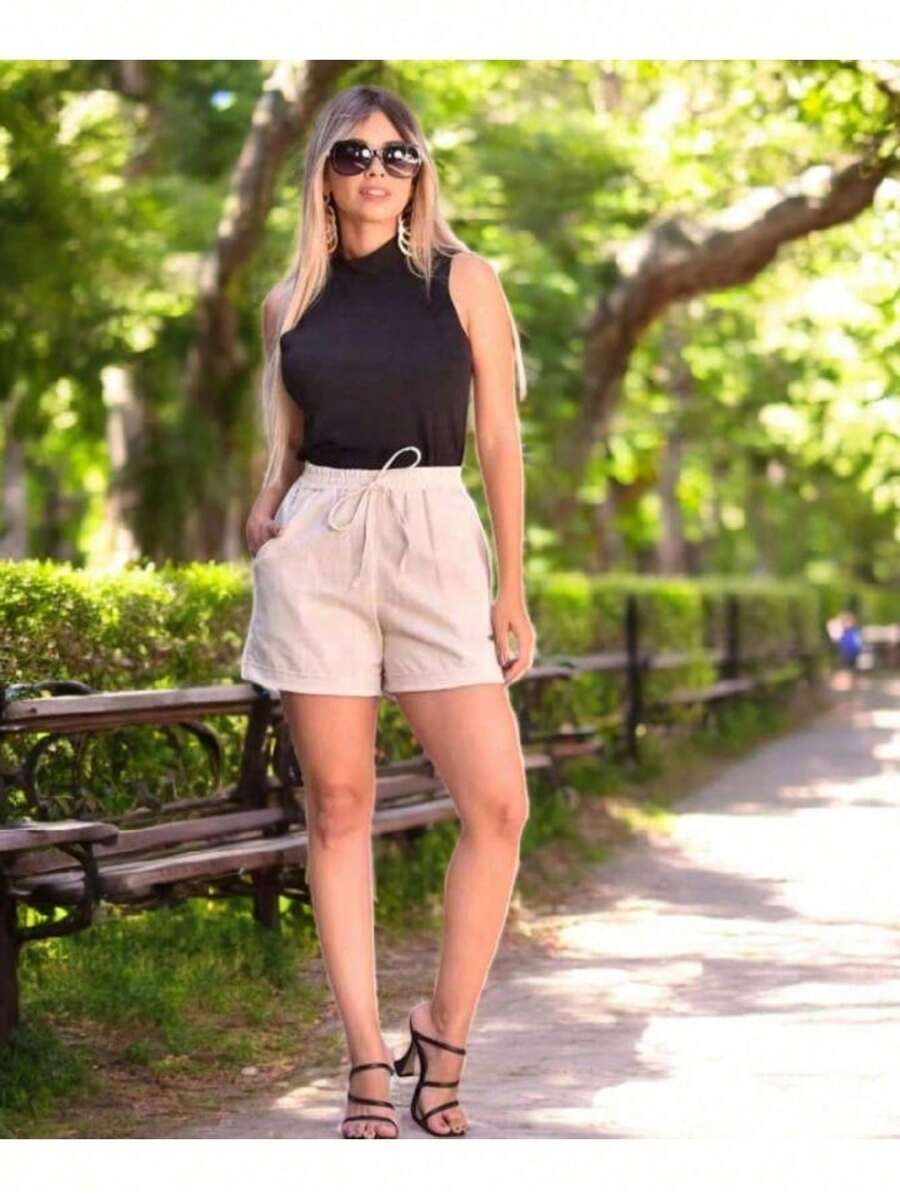 Short de lino barra dobrada - Beis - Ver 1