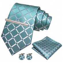 1pc/2pcs/3pcs/4pcs/5pcs Men's Water Duck Blue Plaid Silk Necktie, Patterned Satin Silk Tie, Pocket Square, Cufflinks, Silver Tie Clip And Hexagram, Airplane, Music Note, Lightning Brooch Combo Sets, Great Gift For Men, Suitable For Wedding, Business, Formal, Date, Banquet, Wedding Photo, Graduation Season And More Occasions - Teal Blue - View 6