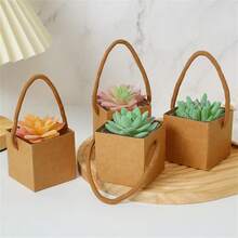 10pcs/25pcs Succulent Wrap Bags, Small Kraft Paper Succulent Gift Box Fits 2.36 Inch Pots For Party Favors - Khaki - View 4