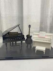 Accesorios en miniatura de instrumentos musicales a escala 1:12 - Guitarra, Piano de cola, Piano de trípode, adecuado para muñecas 1/12, escena en miniatura, juguetes creativos para adolescentes, plástico, ideal para graduación, regreso a la escuela, decoración de escritorio, juguetes de escena de mascotas, regalos de cumpleaños, juguetes, suministros para fiestas, decoraciones de cumpleaños, juguetes fidget divertidos, mini artículos - Ver 4